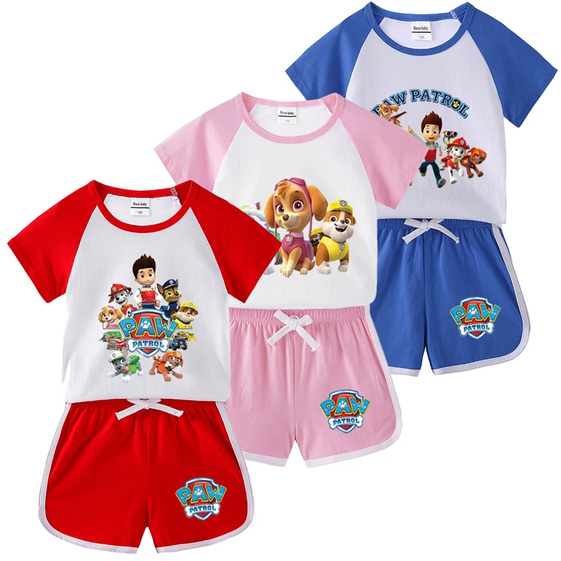 Summer Kids 100% Cotton T-shirt+Shorts Sets Boys PAW Patrol Tops+Shorts Sets Baby Boys Girls Sport Suit Children's Clothing Set