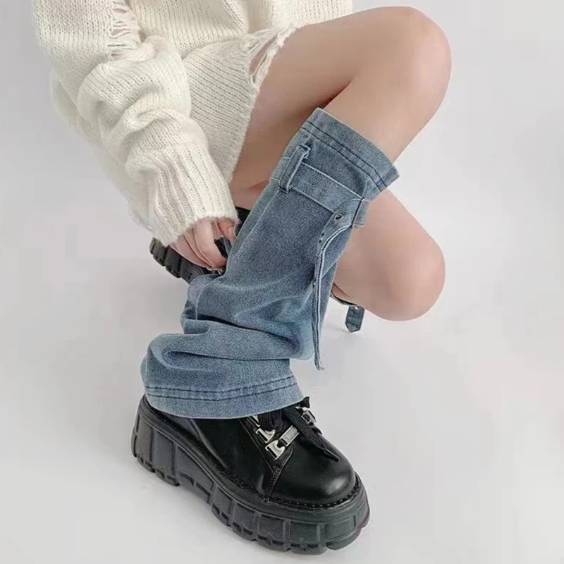 Denims Leg Warmers for Women and Girls Sweet Cool Flared Leg Warmers Punk Long Leg Socks Fashion Leg Covers Streetwear