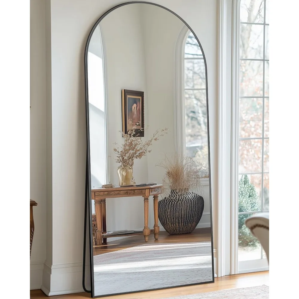 Gebogen vloerspiegel over de volledige lengte 71x28 inch, glasloze standaard inbegrepen, vrijstaande spiegels voor wandmontage, groot huisdecor