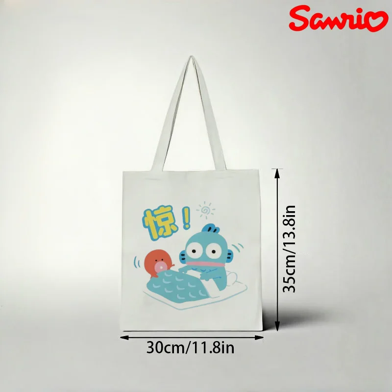 1pc Sanrio Hangyodon Canvas Tote Bag, Funny Morning Surprise Print Eco Shoulder Bag