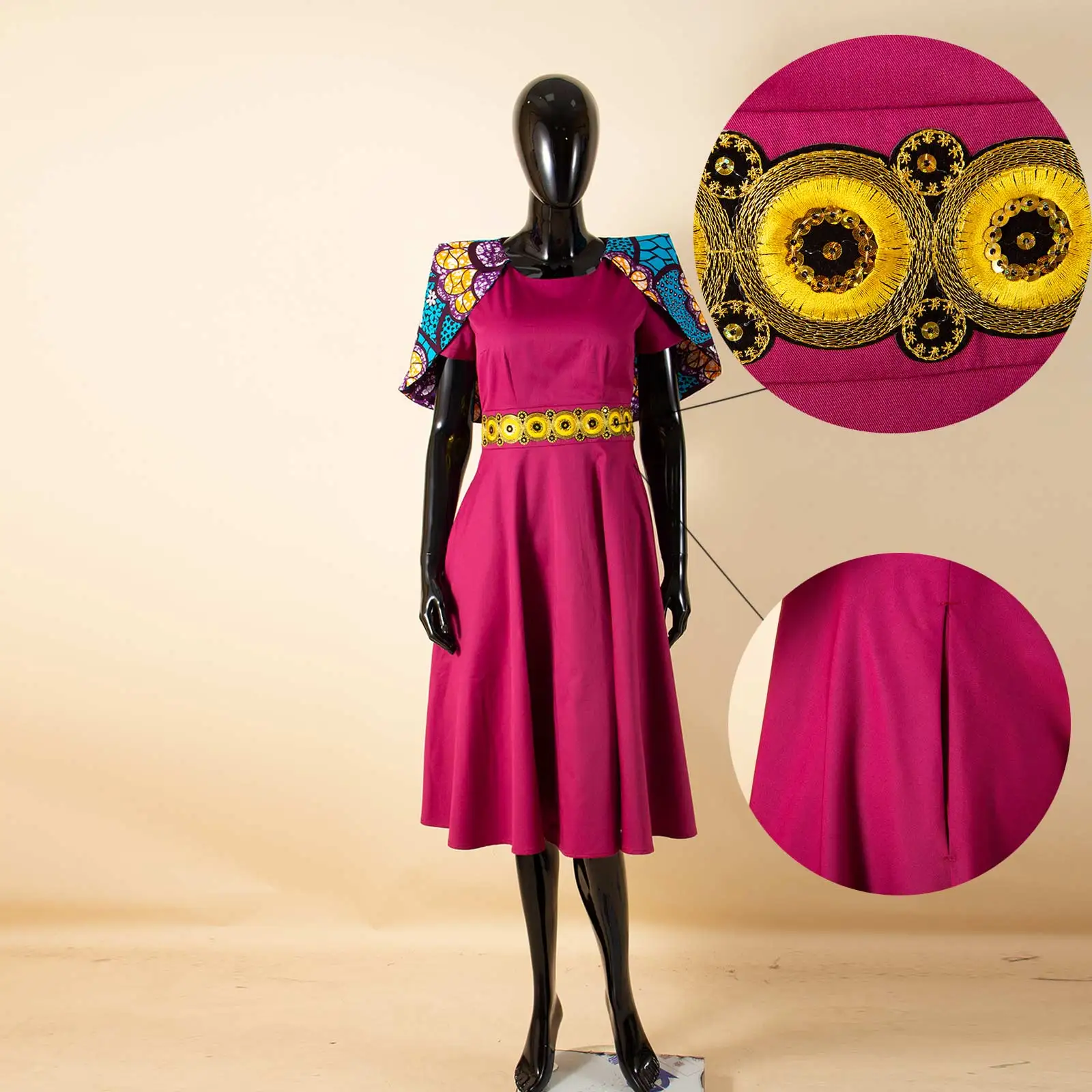 African Print Women's Dresses Ankara O-Neck Short Sleeve Knee-Length Patchwork Dress Casual Party Dress Dashiki Women Attire
