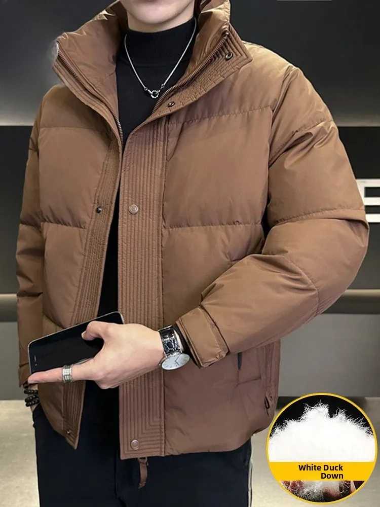 

Мужская зимняя куртка-пуховик с воротником-стойкой, ветрозащитная, теплая, для активного отдыха, 50% пухового наполнителя, полиэстер