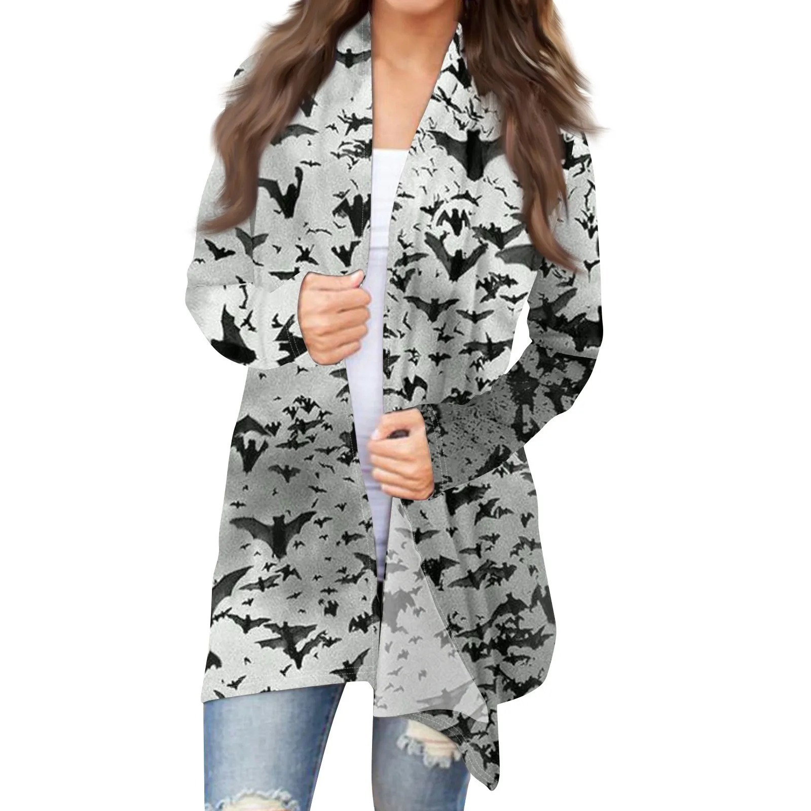 Moda damska Casual Halloween Printed Średniej długości kardigan Płaszcz Roupas Femininas пальто женское Chaqueta Mujer