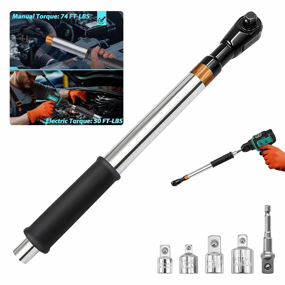 

2-in-1 Self-contained Ratchet Extended Wrench 1/2 inch Offset Impact Wrench Wrench Extension Bar Manual Torque 74 Ft-Lbs