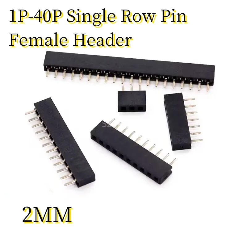 20PCS/LOT 1P-40P 2MM  Single Row Pin Female Header  2P/3P/4P/5P/6P/7P/8P/9P/10P/12P/15P/20P/40P