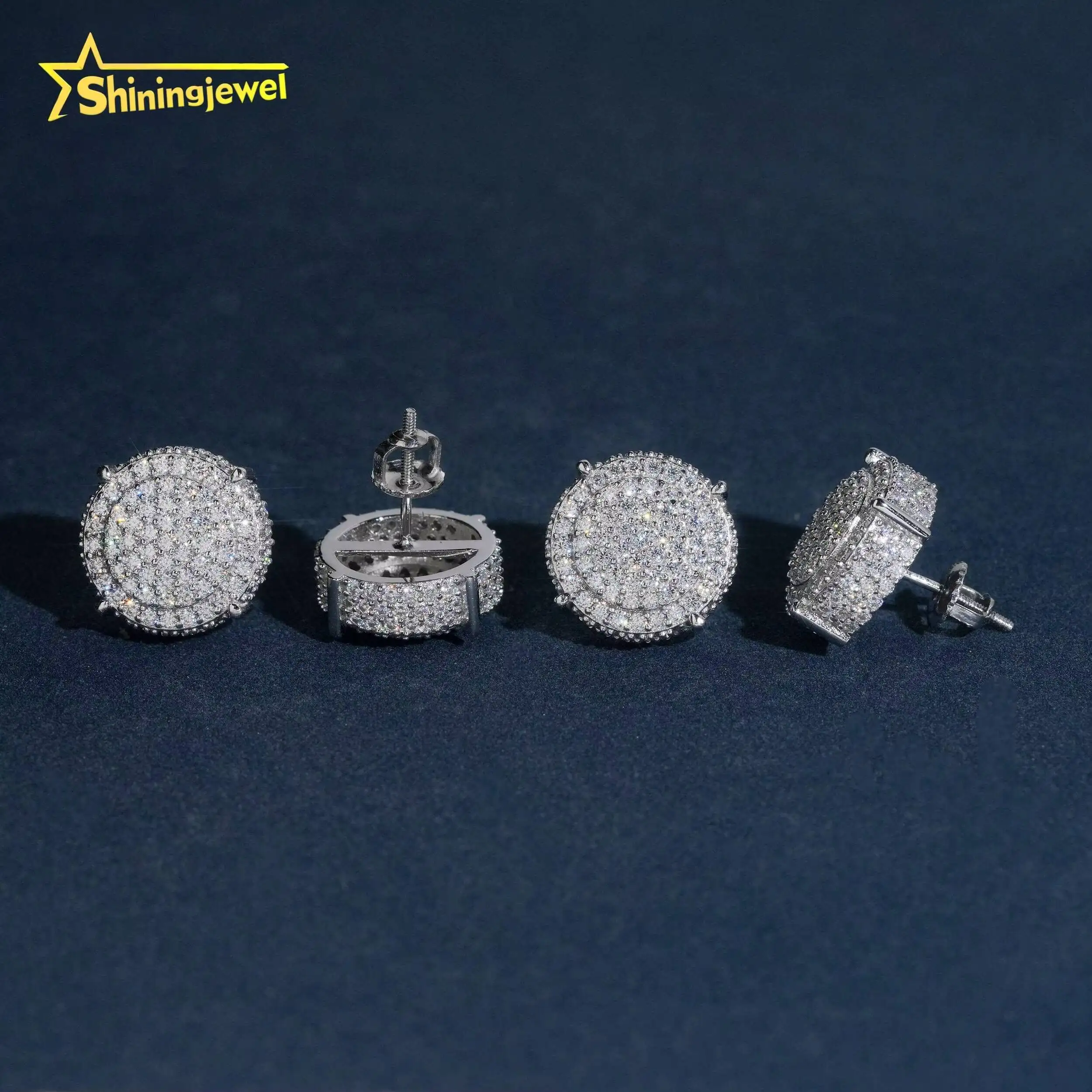 New Style Top Quality 925 Sterling Silver Hip Hop Fully Iced Out VVS Moissanite Diamond Earrings