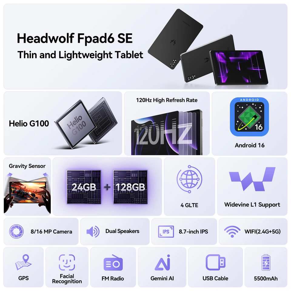 HEADWOLF 8.7 120Hz Tablet 4G LTE 5500mAh