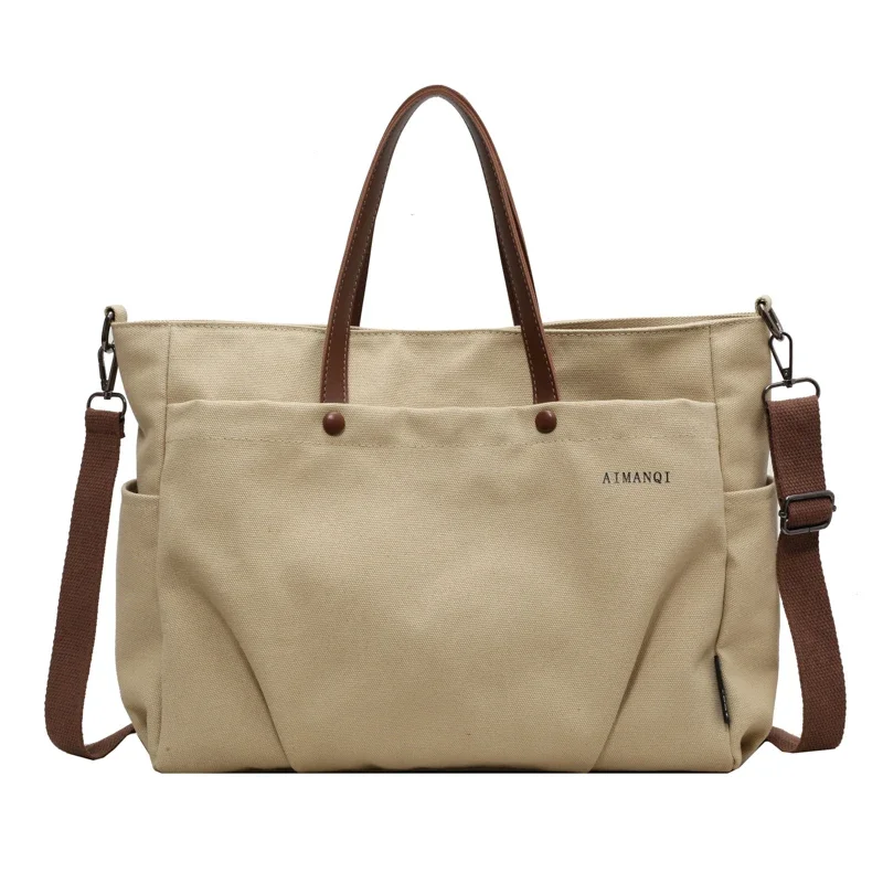 Bolsa crossbody feminina de lona casual de cor sólida 2024 elegante e simples bolsa tote multifuncional com zíper de grande capacidade