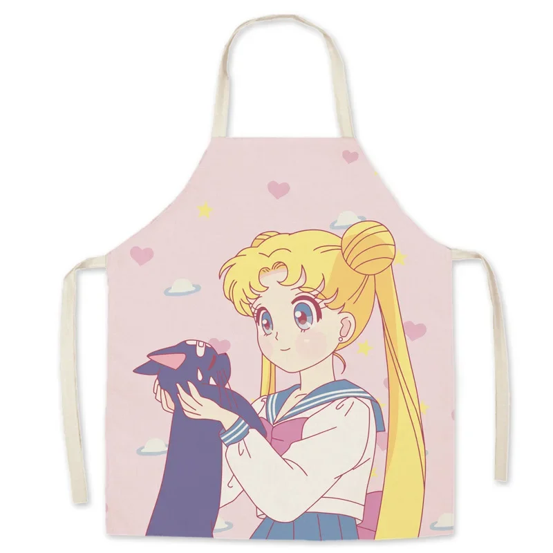 Cartoon Japanese Anime Girl Print Kitchen Apron Chef Cooking Accessories Adult Apron Anti-fouling Sleeveless Kids Bib Apron - view 5