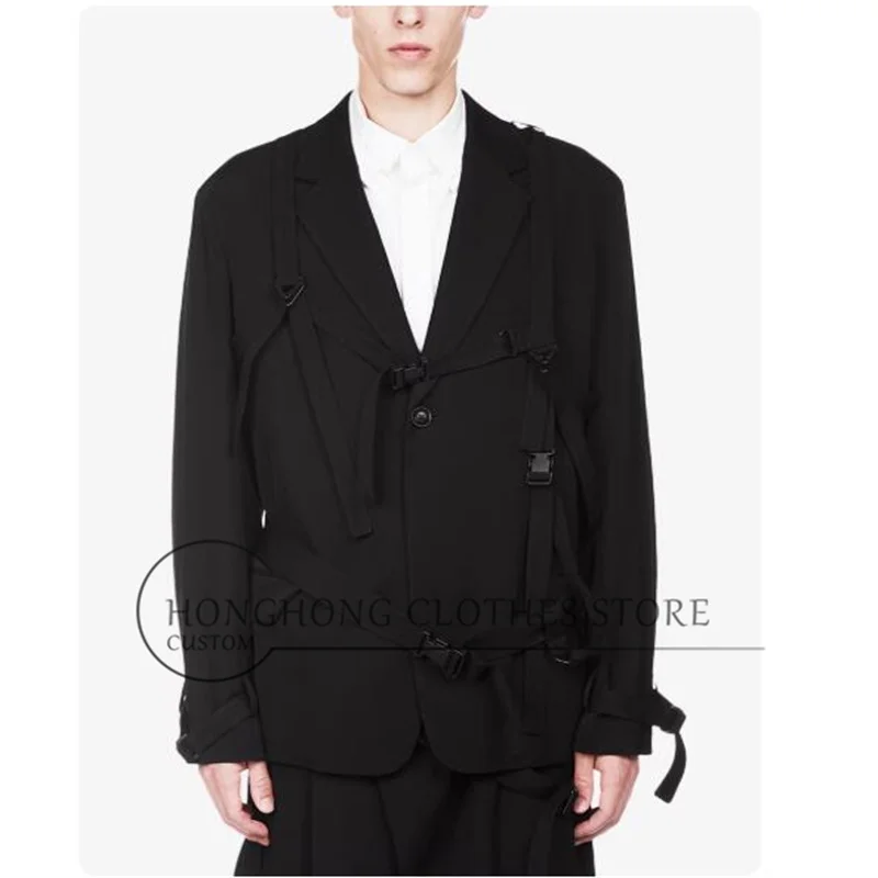 

Original design black strap parachute short suit - high-quality loose custom-sized short coat