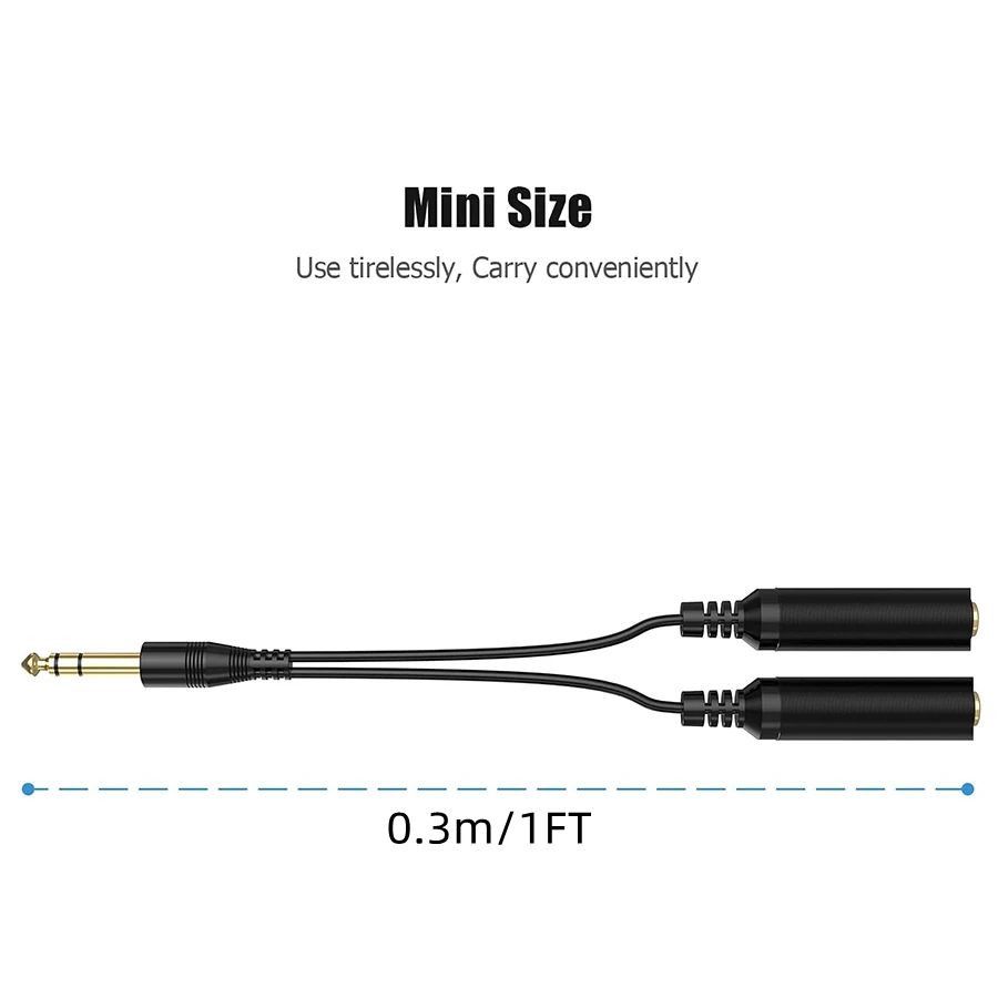 Nku 6.35mm 1/4 Inch Mono/Stereo 1 to 2 Y Splitter Cable 1/8 Inch 3.5mm To Dual 6.5mm Jack Audio Aux Cord for PC Mixer Speaker