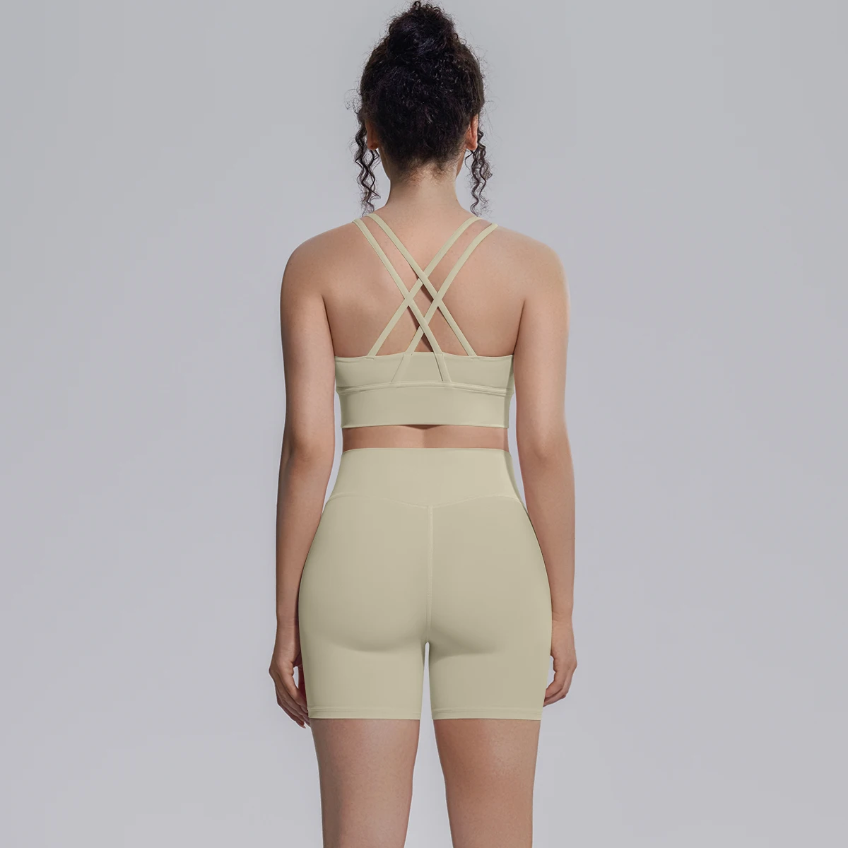 2-teiliges Yoga-Set, atmungsaktiv, für Sommer, Laufen, Radfahren, rückenfreier Sport-BH, High-Waist-Shorts mit Peach-Butt-Effekt, Fitness-Shorts, Gym-Yoga-Set – Detail 16