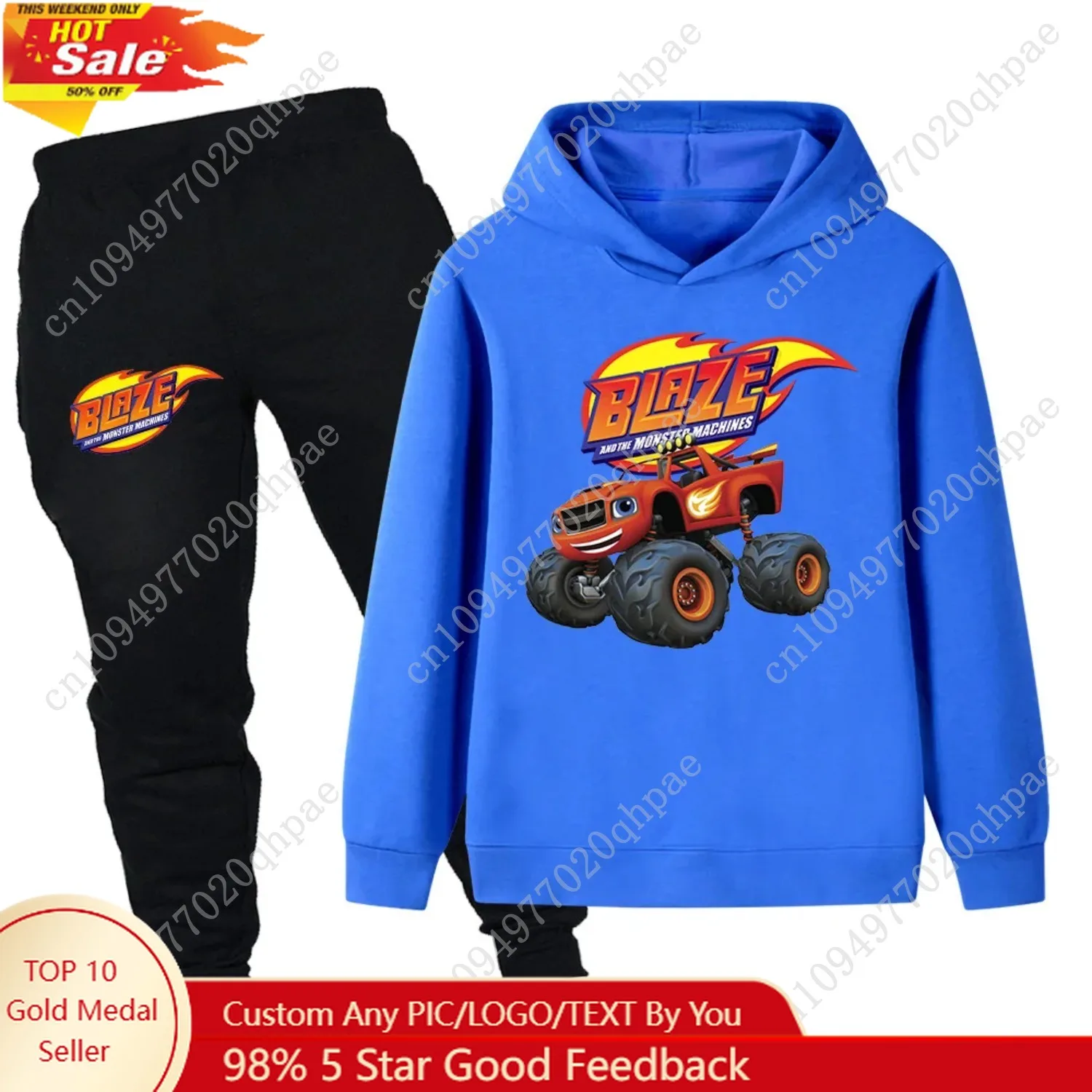 

Children's Flame and Monster Machine Pattern Print Boys Long Sleeve + Pants Casual Suit Autumn and Winter Warm Suit 2-Piece Set