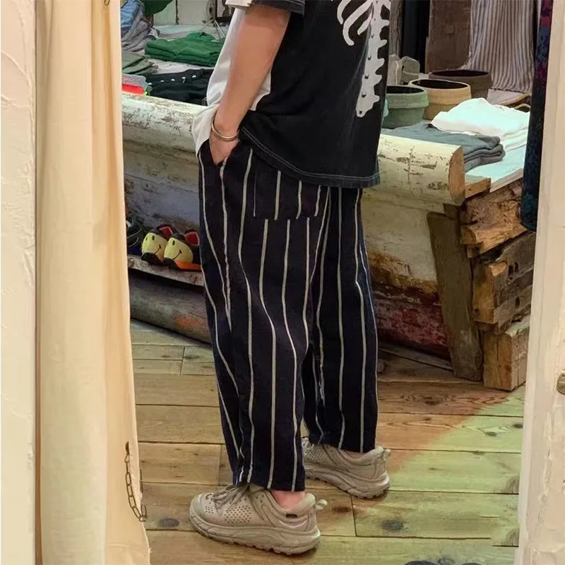 

ex Casual Cotton Linen Stripe Breathable Long Pants Outdoor Sle Comfortable Loose Fit Wide Leg Pants Spring Season