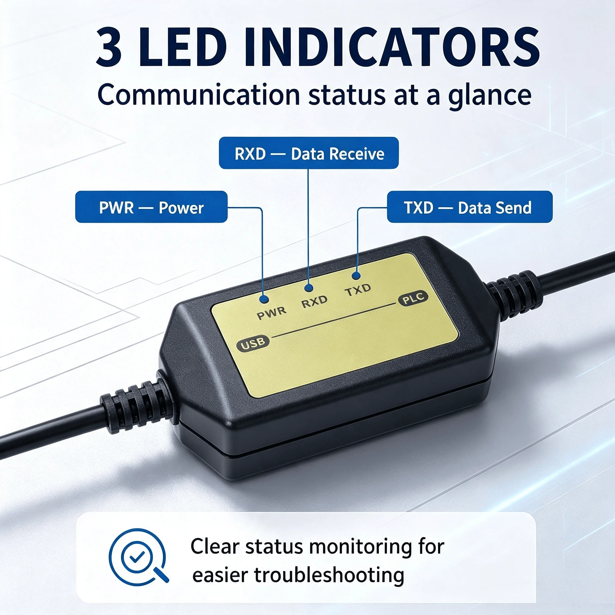 USB-2711-NC13 USB to RS232 DB9 Communication Cable for AB PanelView HMI, Programming Download Cable with 3 LED Indicators