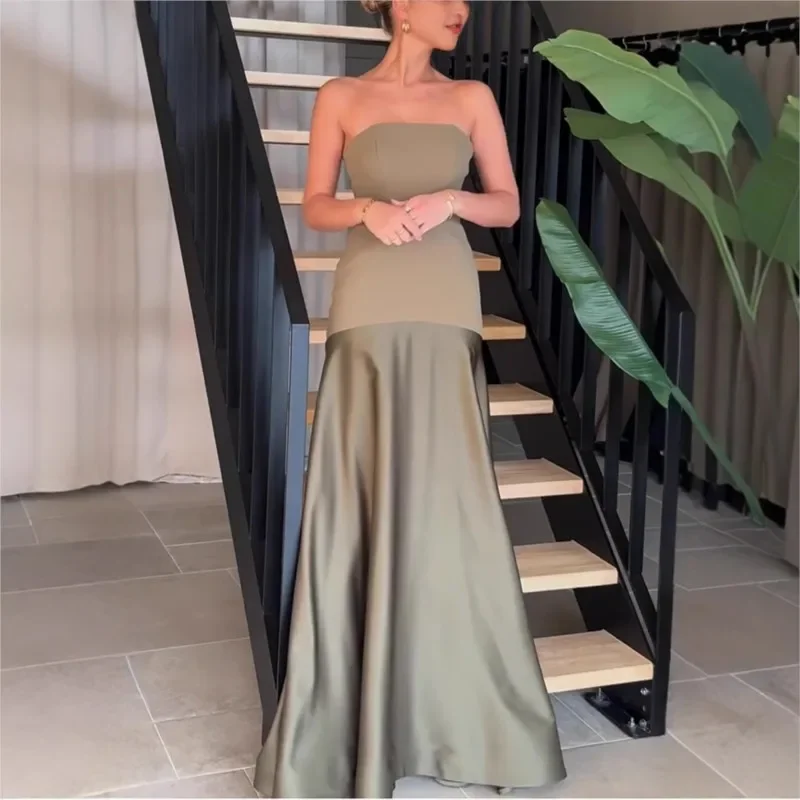 

Sexy Strapless Party Evening Maxi Dresses Women Elegant Chic Luxury Patchwork Sleeveless Ladies Slim Summer Dress Clothes 2025