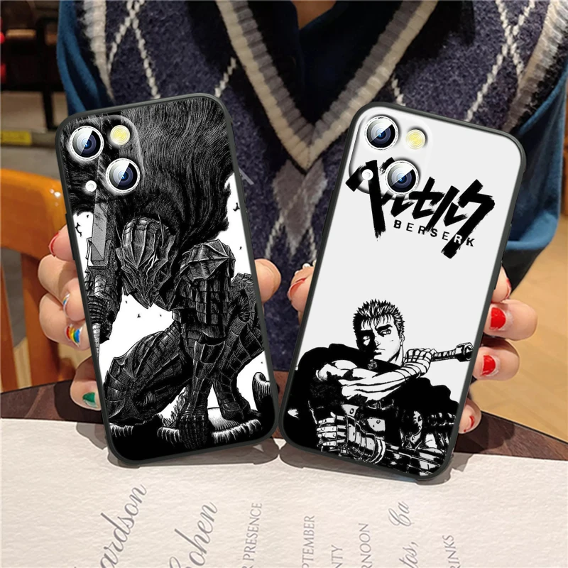 Berserk Anime per Apple iPhone 15 14 13 12 11 XS XR X 8 7 6 6S Pro Max Plus Mini Cover morbida nera per telefono