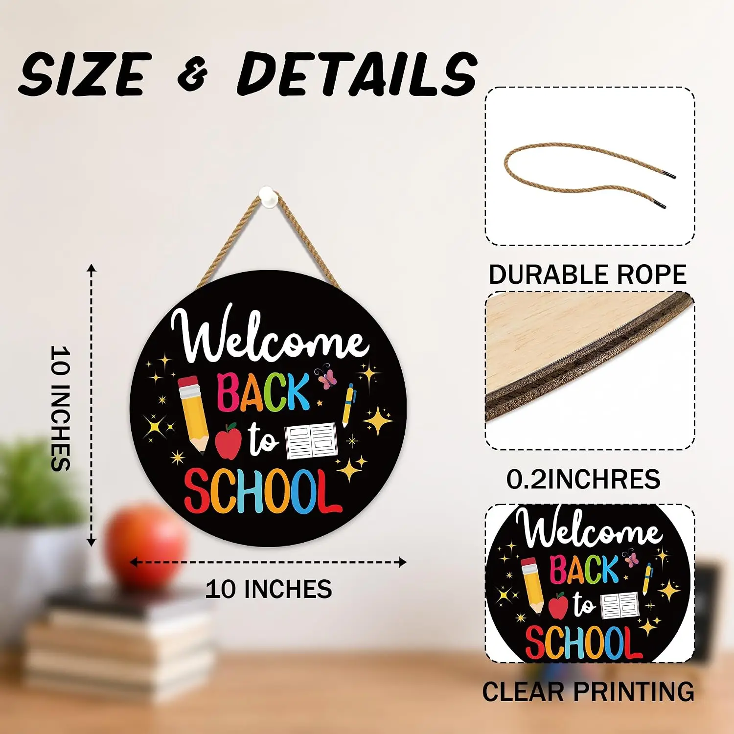 Teacher Classroom Hanging Sign 10 Inch, Back to School Door Wall Decor with Rope, Welcome Students Wooden