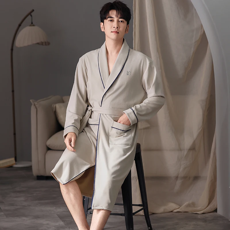 الخريف الشتاء البشكير الرجال الدافئة رقيقة المخملية النوم أعلى كيمونو الجلباب للذكور الجلباب طويل روب استحمام العريس رداء روب للنوم #3