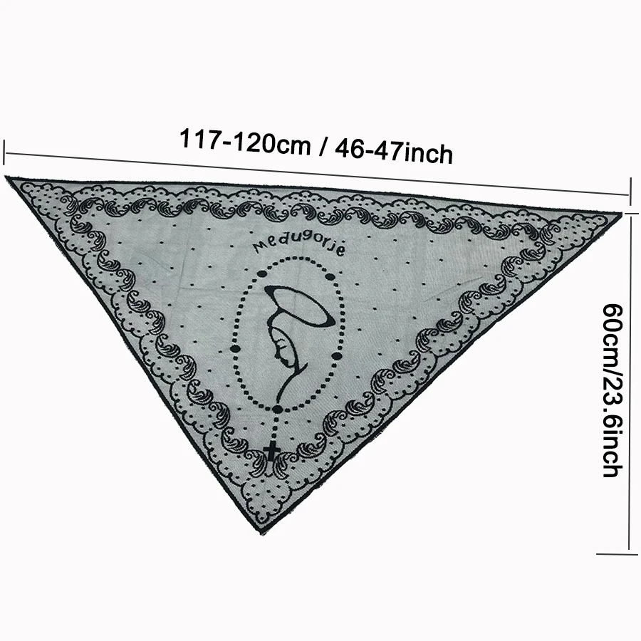 Medjugorje Jungfrau Maria Kreuz Bestickter Dreieckstuch Schal Hijab Katholische Kirche Hochzeitsschleier Religiöses Party-Accessoire – Detail 5