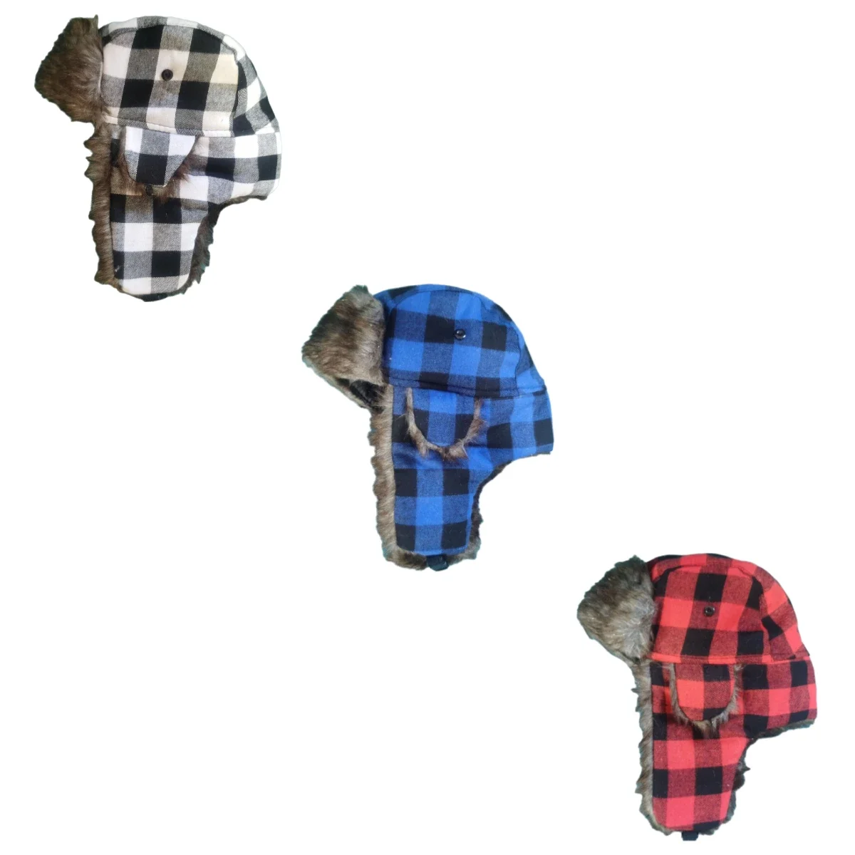 

Unisex Outdoor Windproof Skiing Hat Checkered Pattern Warmth Lei Feng Hat Plush Brim Edge for Cold Protection Winter Warm Hat