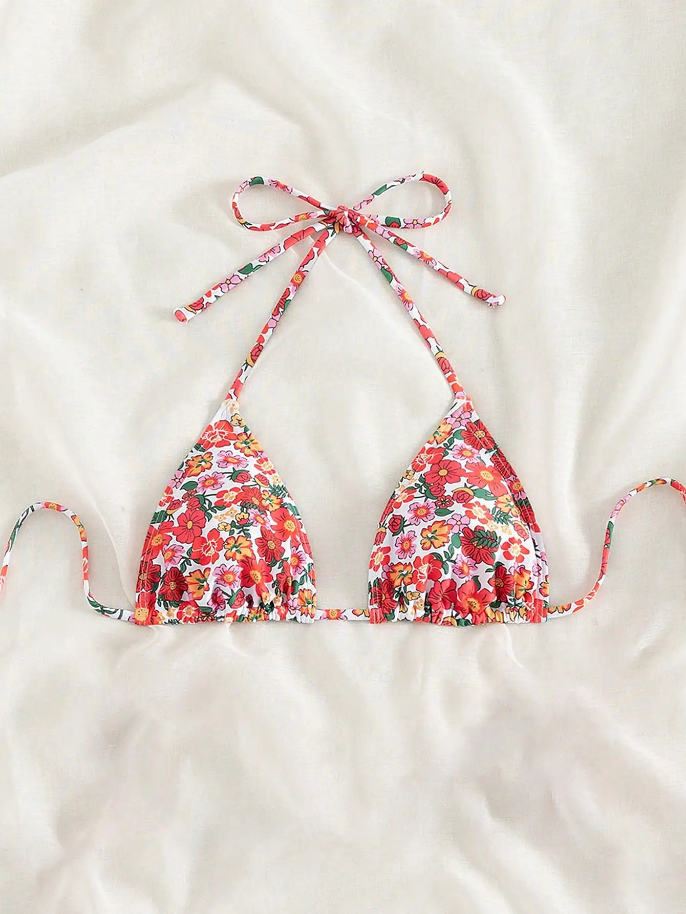 Leopard-print bikini halterneck tie triangle small chest gathered single swimsuit is suitable for surfing holidays by the sea