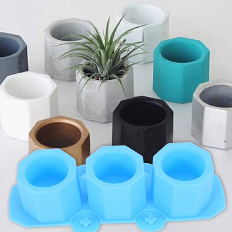 Paquete de 3 Mini moldes octagonales de silicona para maceta, macetero de plantas suculentas, molde para maceta, moldes de yeso de cemento y hormigón, Mol de hielo de silicona