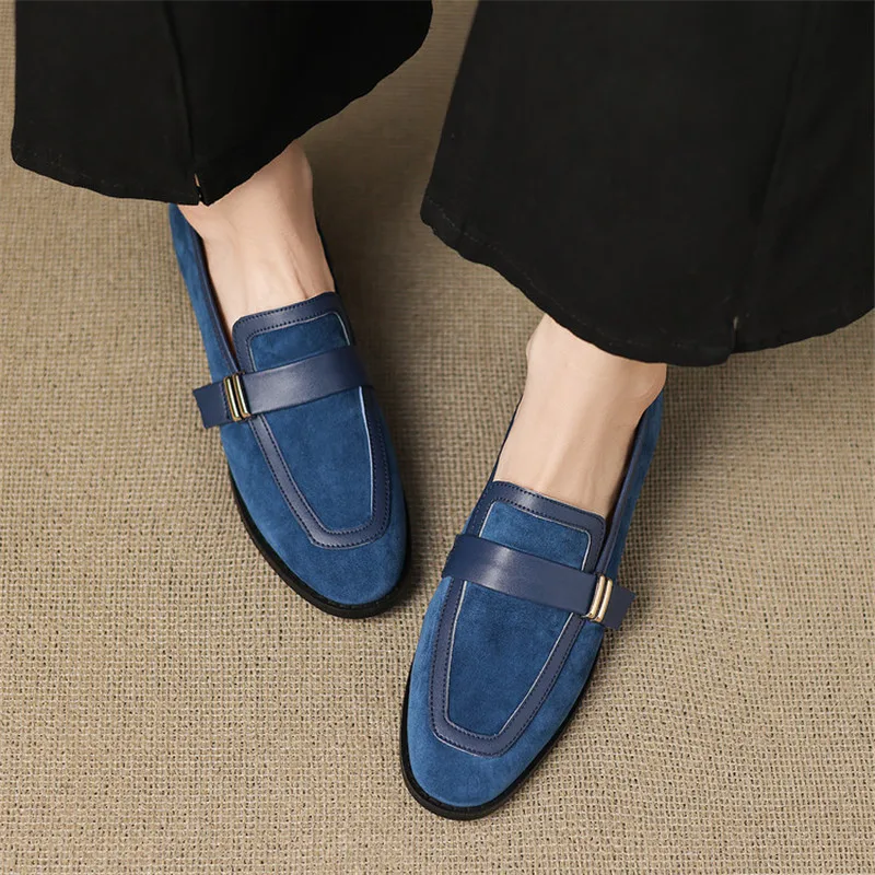 New Spring/autumn Sheep Suede Women Shoes Round Toe Loafers Shoes for Women Fashion Blue Women Pumps Versatile Low Heel Shoes