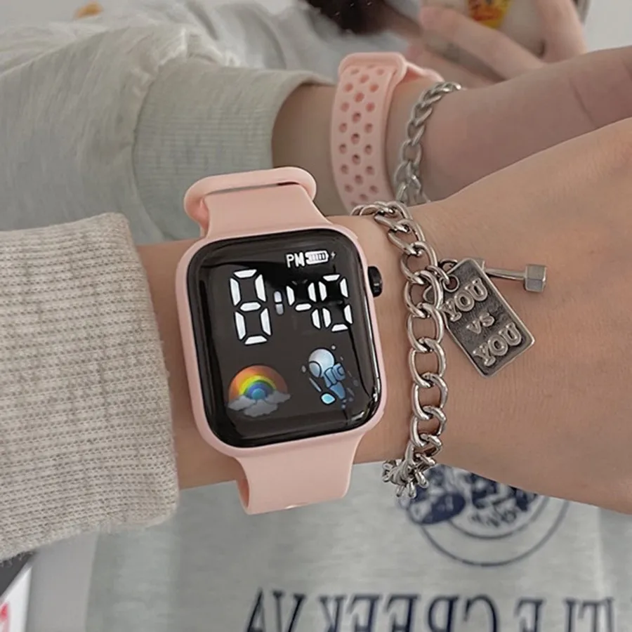 Sports Kids Watch Students LED Digital Watches Cartoon Spaceman Silicone Strap Electronic Wristwatch for Children Boys Girls