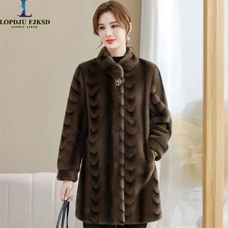 

Faux Mink Fur Coats for Women,Covered Button Jackets,Female Overcoat,High-Quality,Thicken Warm Clothes,O-Neck,New,Winter