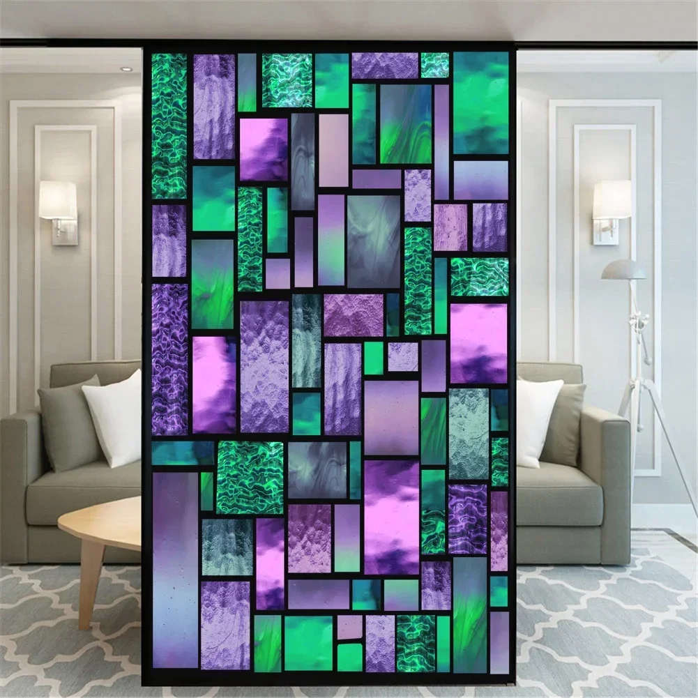 Color Brick Privacy Windows Film Decorative Stained Glass Window Stickers No Glue Static Cling Frosted Windows Film