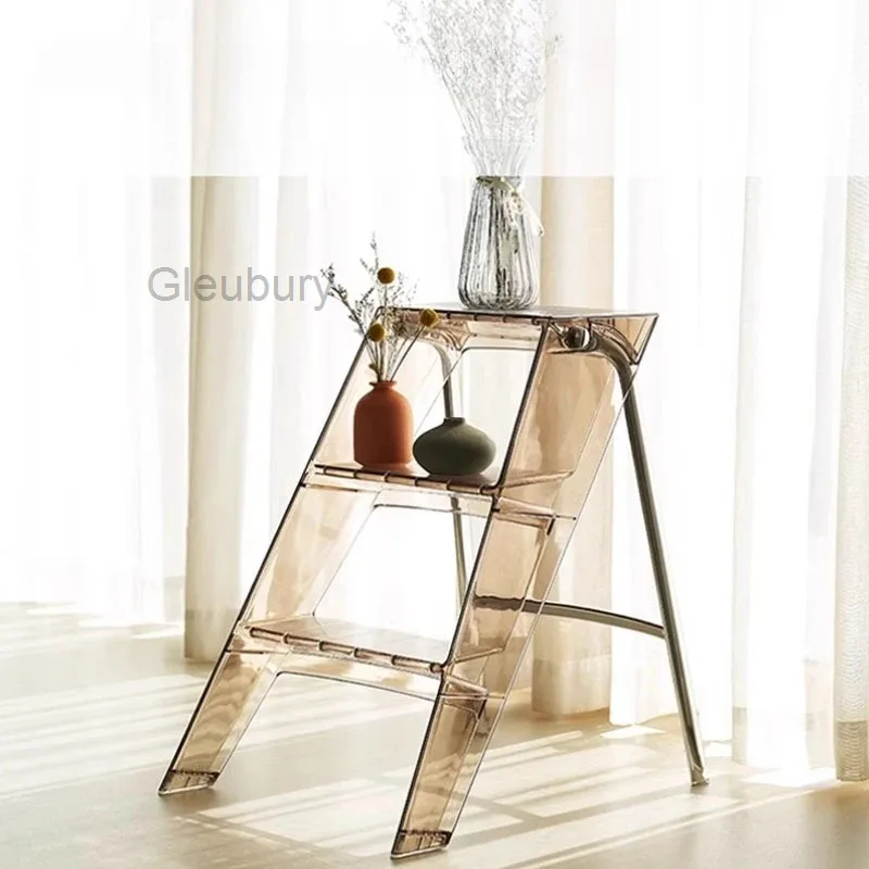 Multi Functional Transparent Folding Ladder for Household Use, Nordic Acrylic Ladder Stool, Indoor Anti Slip Three-step Ladder