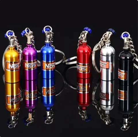 Creative Mini Nos Nitrogen Bottle Keychain 7Colors Pill Box Storage Key Ring for Women Men Car Handbag Phone Case Pendent Gifts