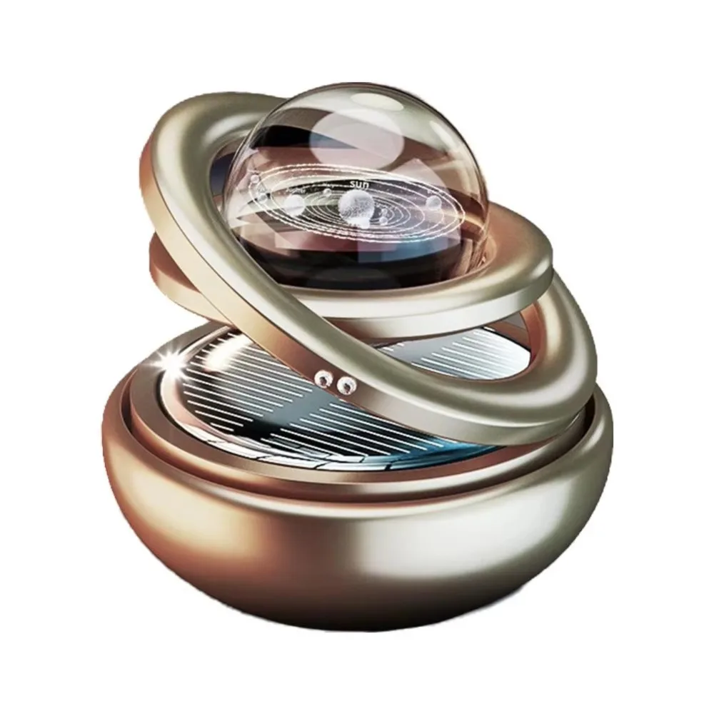Solar Powered Aromatherapy Ornaments Rotating Design Double Suspended Car Aromatherapy Perfume Crystal Ball Shape