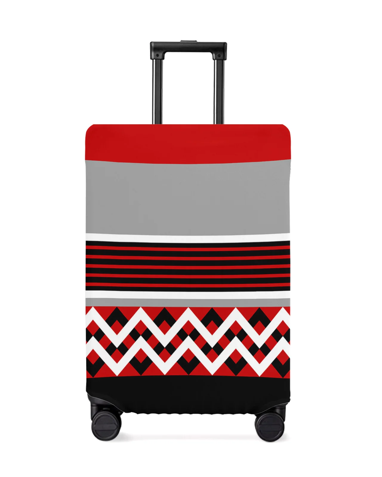 

Red Black Grey Stripes Geometric Luggage Cover Stretch Suitcase Protector Baggage Dust Cover for 18-32 Inch Travel Suitcase Case