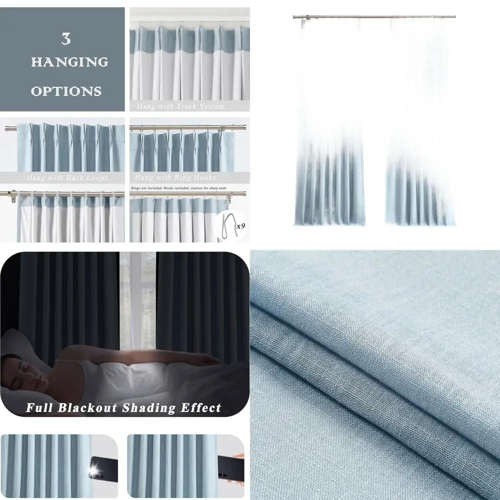 

Linen-Textured Blackout Curtains with Full Liner, 40x95, Dusty Blue, 9 Hooks, Ideal for Living Spaces and Bedrooms