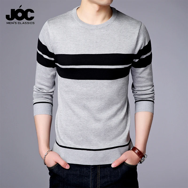 Men\'s Casual Striped Knit Spring and Autumn Long Sleeved Pullover Fashion Top