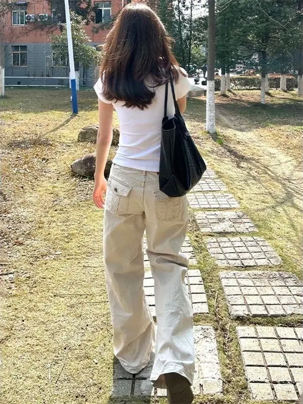 

Low Waist Wide Leg American Style Denim Jeans Women Summer Light Color Loose Straight Cut Floor Length Pants
