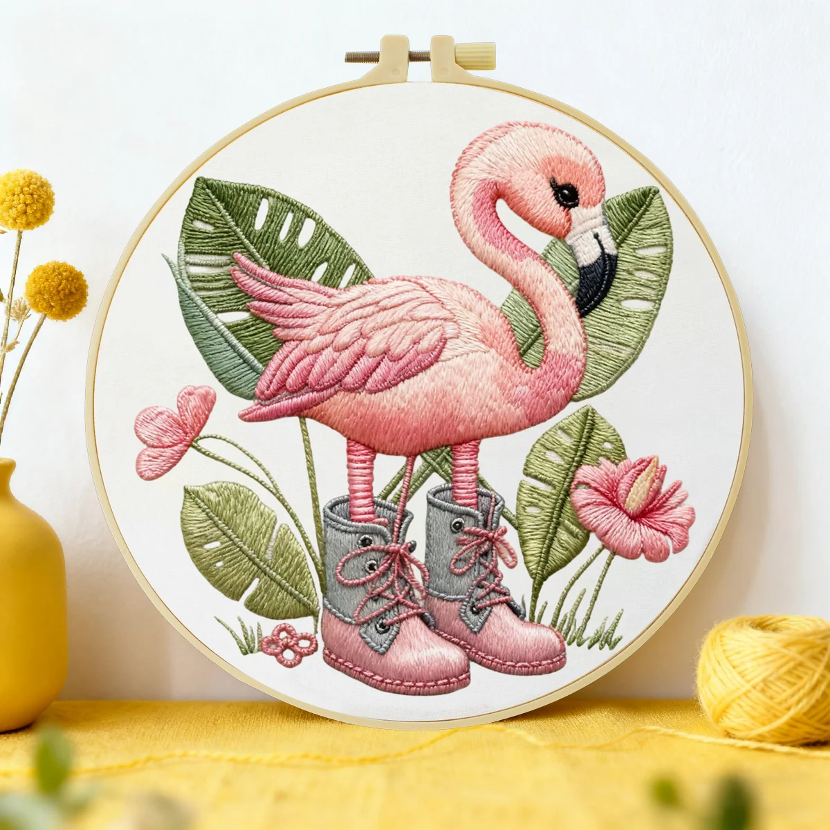 1pc 20X20CM/15X15CM 7.87/6.3inch Flamingo Embroidery Starter Kit DIY Kit DIY Embroidery Kit Manualidades Sewing Art
