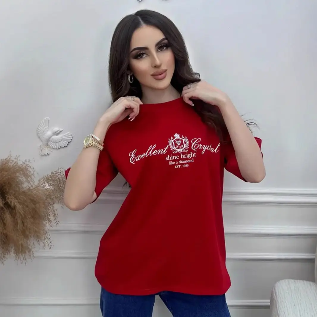 بلوزة كبيرة الحجم ومتخصصة وفريدة من نوعها 100% من القطن الخالص بأكمام قصيرة لصيف 2025 على الطراز الأوروبي والأمريكي متعددة الاستخدامات #2