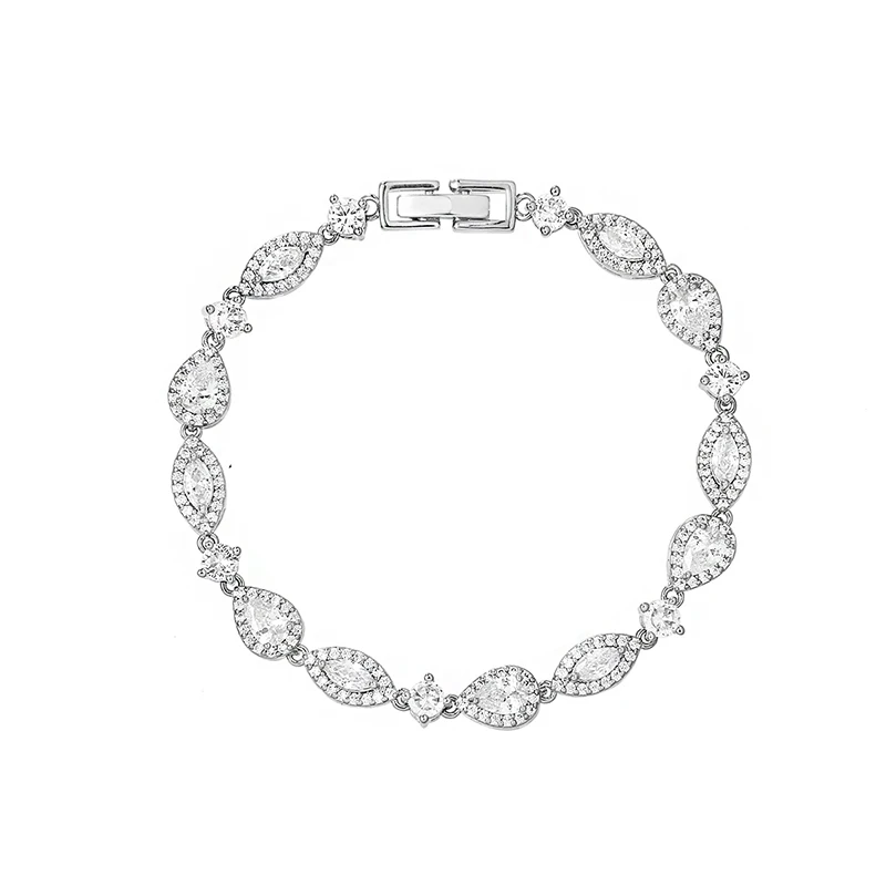 WEIMANJINGDIAN Brand Sparkly Halo Marquise and Pear Cut Cubic Zirconia Wedding Bridal Tennis Bracelet