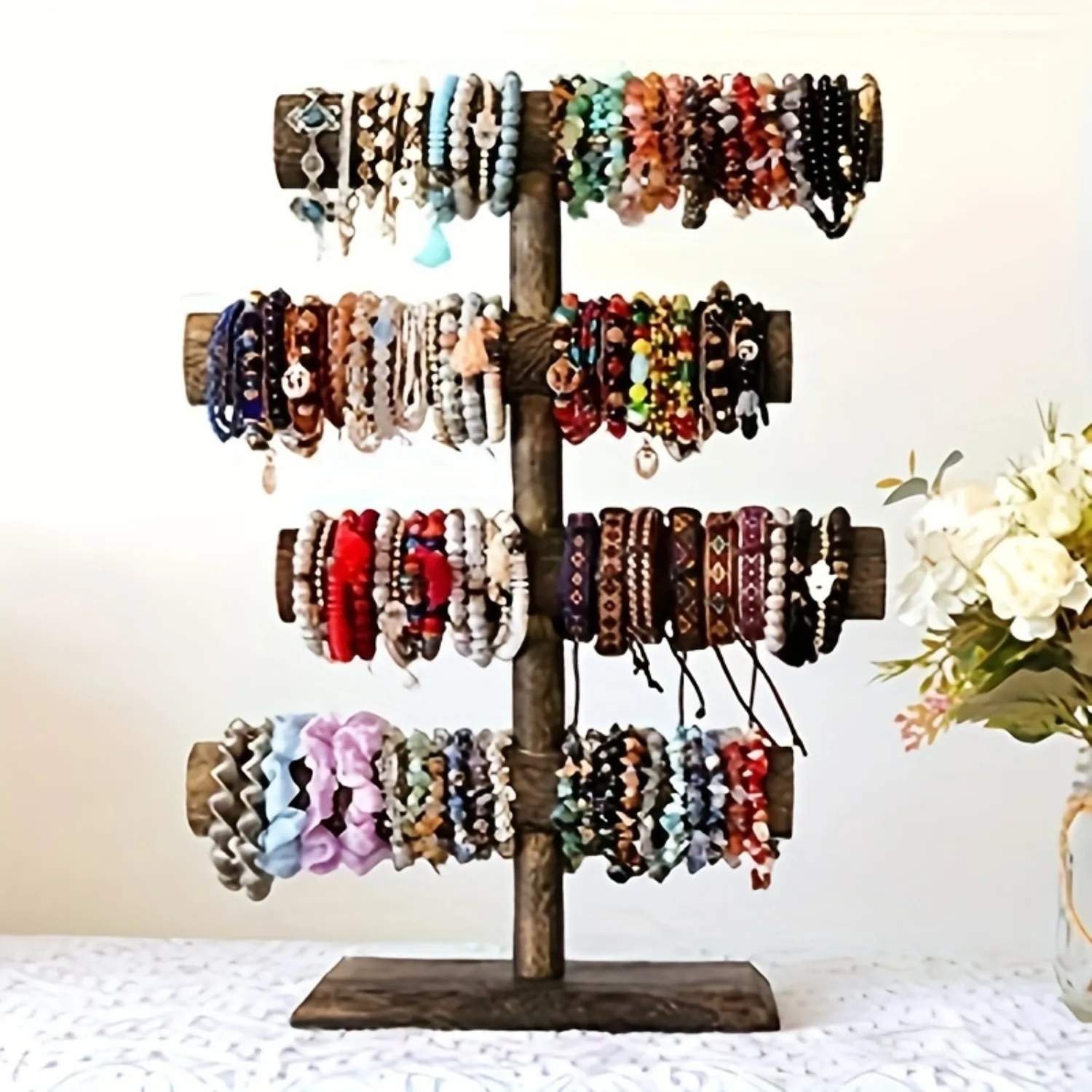

4 Tier Wooden Display Jewelry Accessory Stand Bracelet Holder Bangle Watch Necklace Storage Holder Stand Organizer NO Jewelries