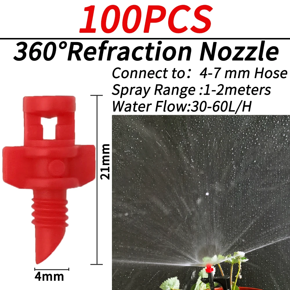 100 szt. 90-360 ° męskie z gwintem kolczastą mikro dysze do szklarni ogrodowej nawadniania kropelkowego zraszacza rozpylacza do podlewania
