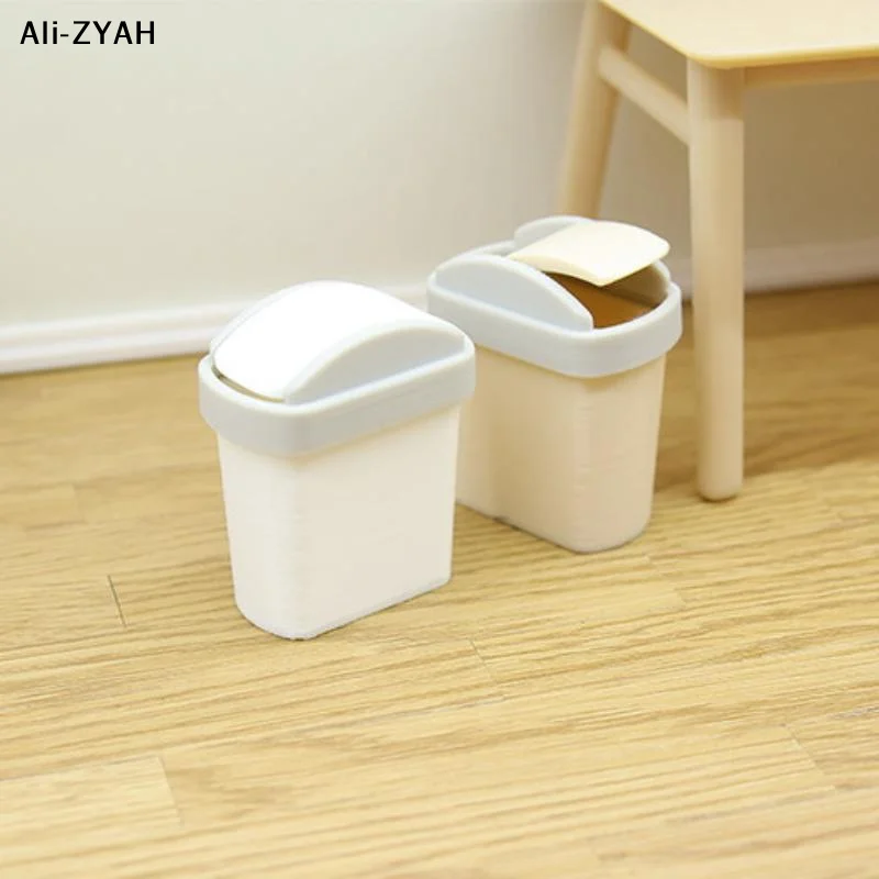HMA76-1Pcs Mini Flip Cover Trash Can Dustbin Miniature Toy Model Scene Doll House Accessories Simulation Mini Waste Bin