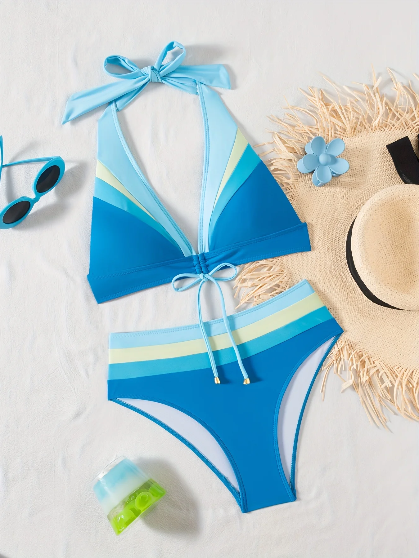 

ZTVitality Sexy Patchwork Swimsuit Women Bikini Set 2025 New Arrival Padded Bra Halter Bandage Swimwear Summer Beachwear Biquini