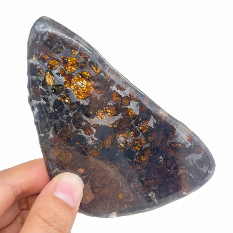 Sericho Pallasite Meteorite Slice Kenya Polished Natural Irregular Shape Olivine Pallasite Slab  For Collectible Gift QA896