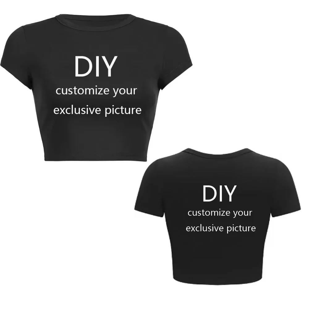 Diy Your Own Design Print Customize Short Sleeve O Neck Solid Color Cropped Navel Women Y2k Punk Crop Tops Fashion T-Shirt