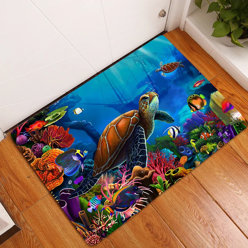 3D Ocean World Fish Carpet Kitchen Mat Entrance Doormat Bedroom Home Floor Decoration Living Room Carpet Bathroom Anti-slip Rug