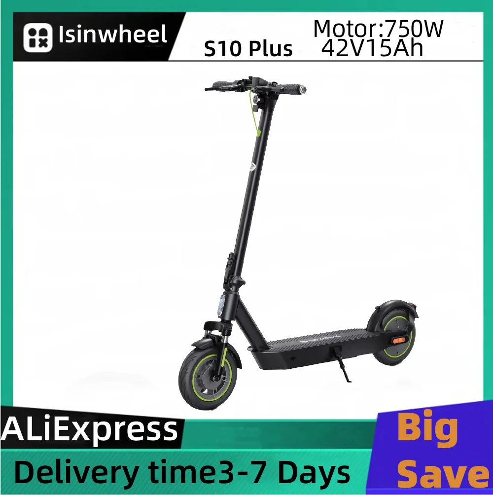 

Isinwheel S10 Plus E-scooter For Adult 42V 15Ah Battery 750W Motor 10" Pneumatic Tires Foldable City Electric scooter