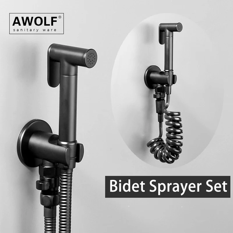 

Awolf Matt Black Hygienic Shower Fitting Toilet Bidet Sprayer Set Solid Brass Toilet Shower System Anal Shower WC AP2A24